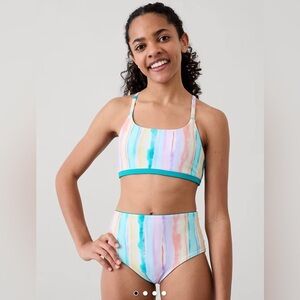 NWT Athleta Girl Reversible Scoop Bikini Top & High Rise Swim Bottom Size M/8-10
